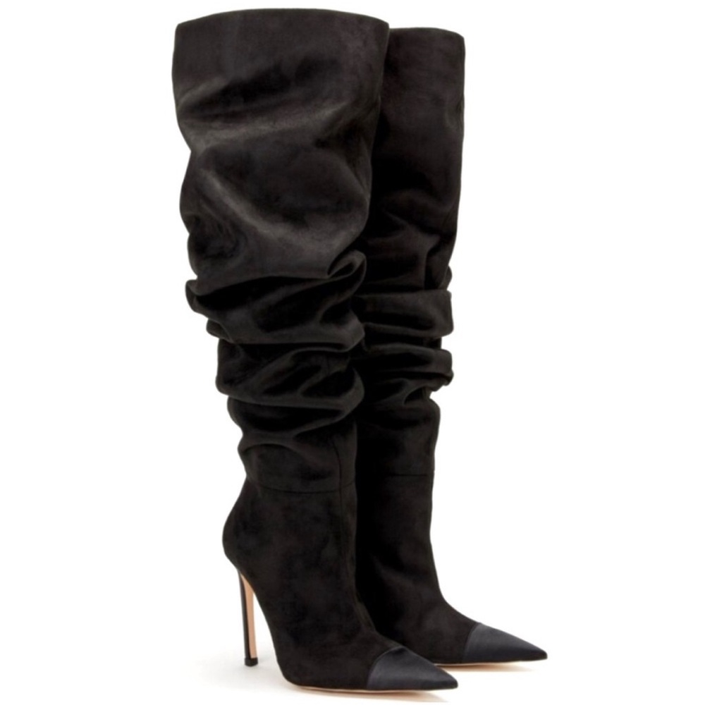❌SOLD❌ Good American Women’s 100% Suede Over the Knee Boots Slouchy Black 7 NWT - Picture 5 of 15